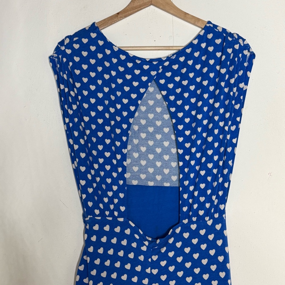 Free people Lakeside PolkaDot Heart Side Slit Cutout Back Maxi Dress Size M Blue - Picture 8 of 14